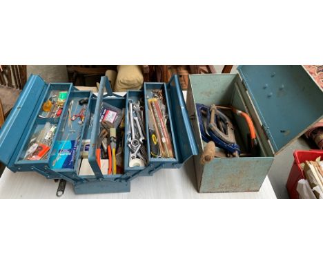 A metamorphic toolbox by Ital; together with another toolbox, each with some contents, to include G clamps 