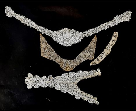 A collection of 19th century lace, to include bobbin lace bib 