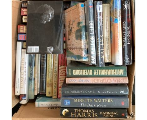 A large box of hardback fiction books mainly modern first edition 