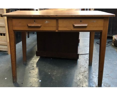 A light oak 20th century school desk with inkwell, two frieze drawers below, 107x61x76cm 