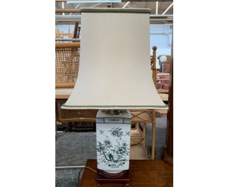 An Oriental style ceramic baluster lamp, with shade, 73cmH to top of shade 