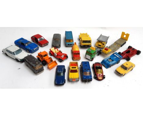 A collection of assorted diecast model vehicles in various scales, all unboxed, to include Majorette, Dinky, Hot Wheels, Bura