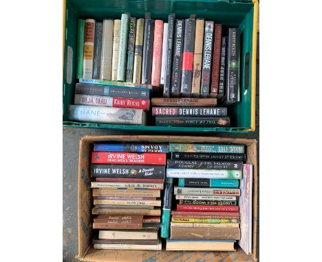 Two mixed boxes of hardback fiction books mainly modern first edition to include poetry, crime etc 