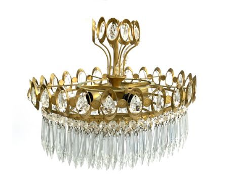 A glass drop chandelier, height to top of fitting approx. 57cmH 