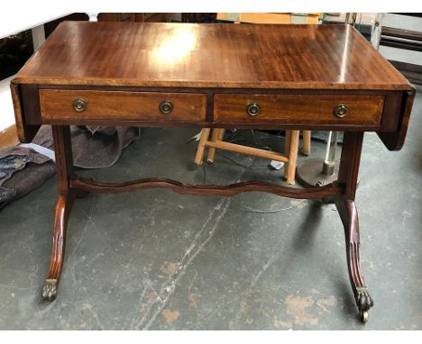 A mahogany sofa table, two drawers, 100x55x71cmH 