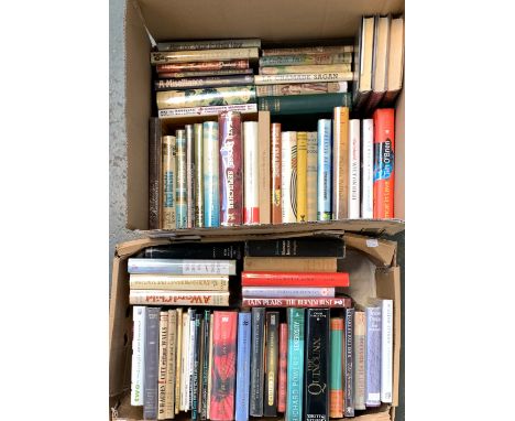 Two mixed boxes of hardback fiction books mainly modern first edition to include poetry, crime etc 