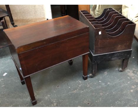 An eight division magazine on casters, 46x35x50cmH; together with a mahogany commode (converted) ,on square tapered legs and 