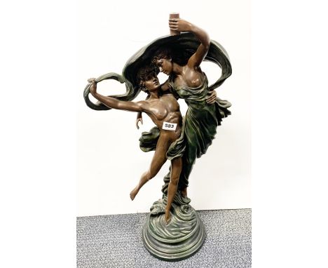 A large Art Nouveau style composition figure, formerly a lamp or table base, H. 71cm.