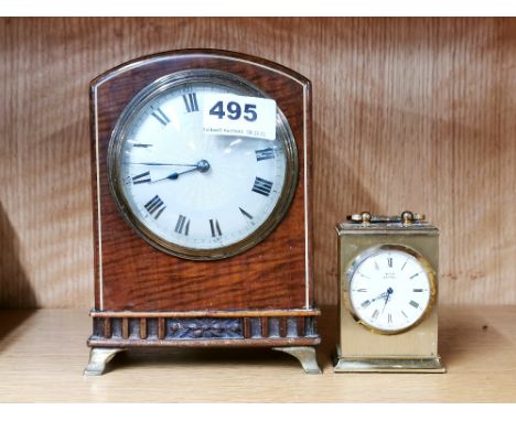 A 1920's brass mounted mahogany mantle clock, together with a small Astral carriage clock.