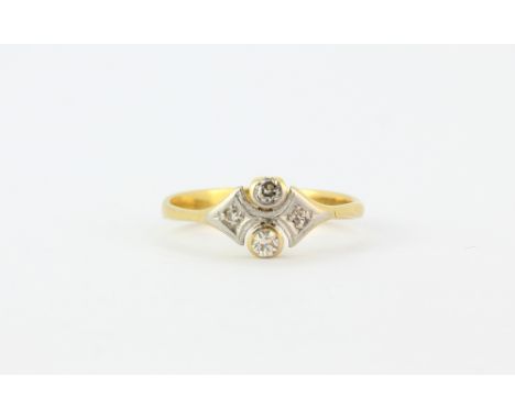 An Art Deco 18ct yellow gold ring set with old cut diamonds, (K).