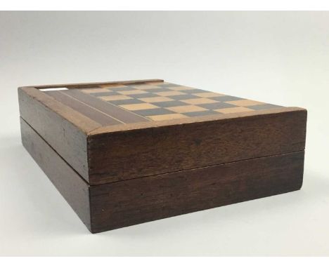 CHESS BOARD,reversible for backgammon, including a box of chess piecesCondition report: Size folded: 35.5cm x 23cm&nbsp;Size 