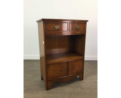 NEST OF THREE TABLES,along with a coffee table and a small walnut bow fronted chest (3)