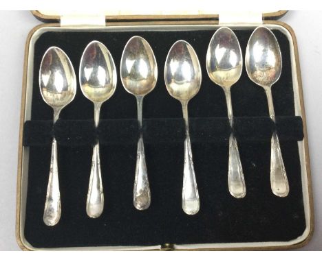SET OF SIX SILVER SPOONS,cased, along with a silver plated canteen and further boxed silver plated flatware
