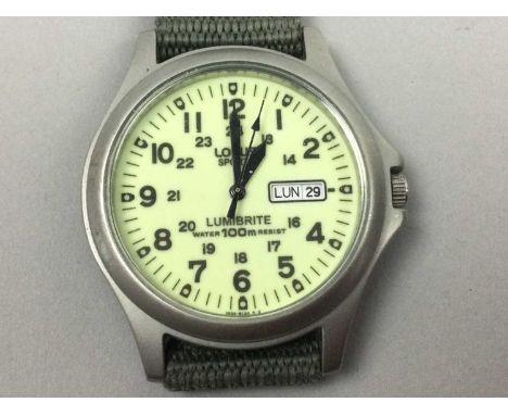 THREE GENT'S WRIST WATCHES,by Timex, Lorus and Muhla, along with a plated bracelet
