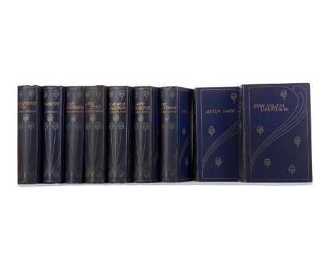 SET OF TWELVE TALWIN MORRIS ART NOUVEAU PEACOCK BOUND VOLUMES,by The Gresham Publishing Co., London, various titles, blue clo