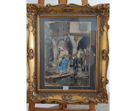 GILT FRAMED PRINT OF 18TH CENTURY FIGURES,65cm x 54cm overall, along with two other pictures (3)