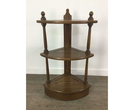 ERCOL CORNER WHAT NOT,47cm wide, 80cm high, along with a nest of three retro tables (2)