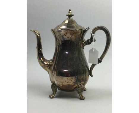 SILVER PLATED FOUR PIECE TEA SERVICE,along with silver plated items including a tray, condiments and a candlestick