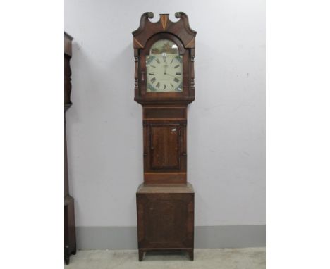 XIX Century Mahogany and Oak Thirty Hour White Dial Longcase Clock, (Smith Huddersfield), with a swan neck pediment, arched d