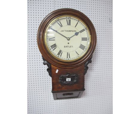 A Late XIX Century Oak Cased Wall Clock, the enamel dial inscribed, J &amp; S Thompson Batley with Roman numerals, fusee move