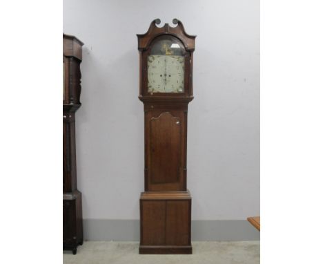 XIX Century Oak Mahogany Eight Day White Dial Longcase Clock, (J Bates Huddersfield), with a swan neck pediment, arched door,