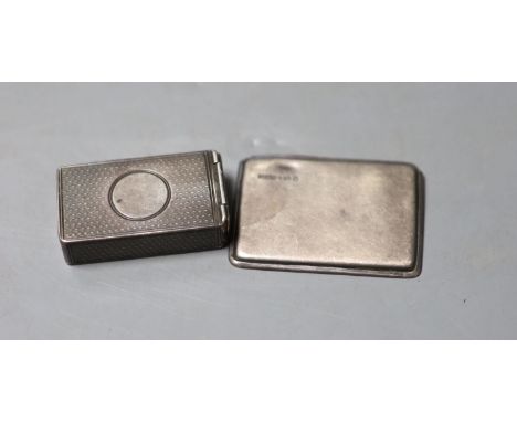 A Victorian engine turned silver vesta case, George Adams, London, 1879, 45mm and a later silver stamp case, 52mm.