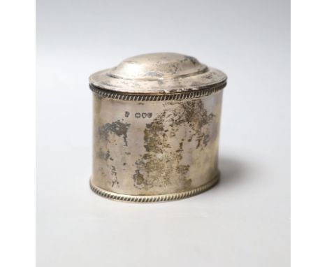 A late Victorian silver oval tea caddy, with gadrooned borders and hinged cover, Charles Stuart Harris, London, 1895, width 1