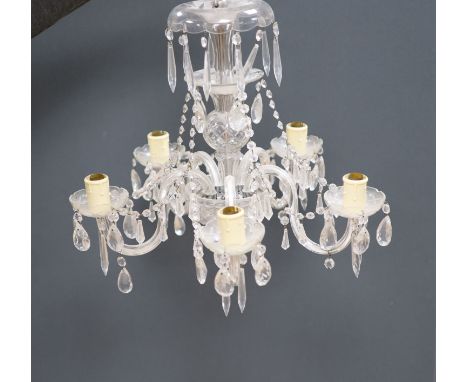 A five light glass chandelier, 51cm high