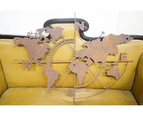 A cut steel 'World' weather vane, width 115cm, height 84cm