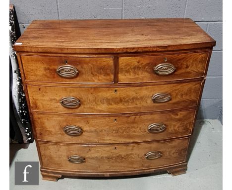 A 19th Century mahogany bowfront chest of drawers, oval brass drop handles, on ogee bracket feet, height 98cm x depth 52cm x 