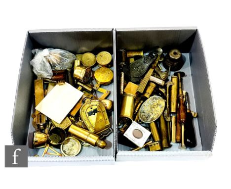 A collection of advertising boxes and cases, also needle accessories, thread winders, letter clips, string boxes and a G.E.C 