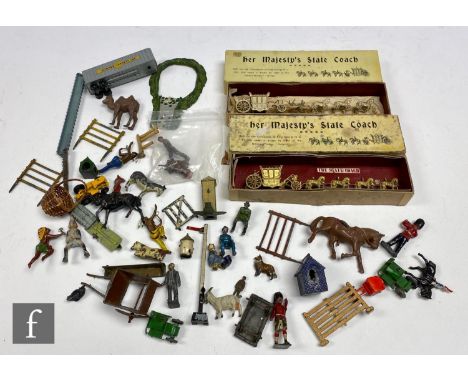 A collection of hollowcast and diecast, to include Johillco lily pond (lacking 'water'), Britains Bactrian camel, Britains ga