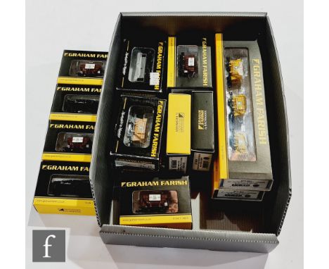 A collection of N gauge Graham Farish rolling stock, to include two 377-841 Presflo Cement Wagon 3 Pack, six 377-825A Presflo