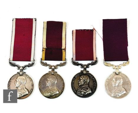 Four George V Army Long Service and Good Conduct medals to 1038857 Sjt E.L Gandow R.F.A, S/19274 T.S Maj. R.O Death R.A.S.C, 