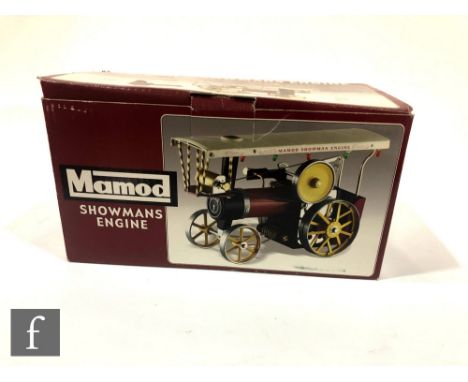 A live steam Mamod Showmans Engine, boxed with inner packaging and solid fuel tablets. 