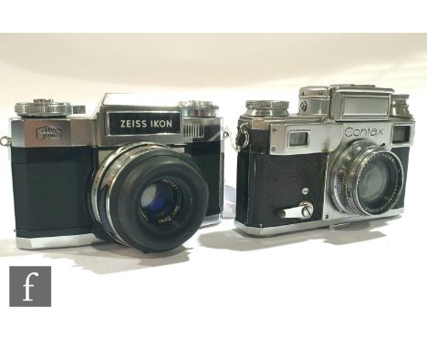 A Contax III rangefinder camera with Carl Zeiss 1:2 50mm lens, serial number 2200477, and a Zeiss Ikon Contaflex Super BC SLR