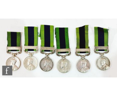 Six India General Service medal with North West Frontier 1930-31 bars to 8081 L-nk. Jagat Singh 4-12 F.F.R, 1073191 Gnr J.L R