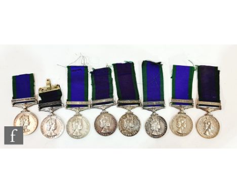 Eight General Service medals, 1962, with Northern Ireland bar to 25024881 LBDR N.R Garton RA, 24501239 Dvr S.G Little RCT, 24