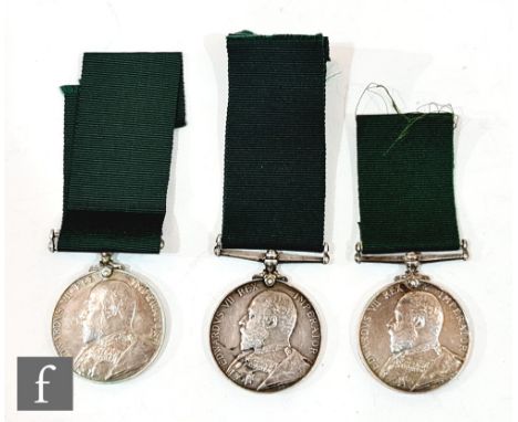 Three Edward VII Volunteer Long Service and Good Conduct medals to 1652 Pte H.Quaife I/C.P.V.R.C, 1775 Pte W.Day N'hampton R 