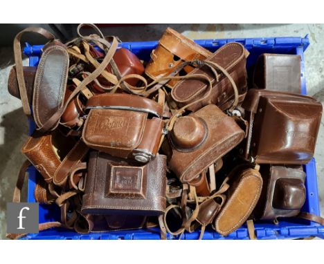 A large collection of approximately fifty vintage camera cases, makers to include Voigtländer, Kodak, Zeiss Ikon, Agfa, Fuji.