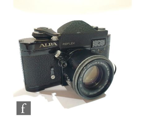 A 1960s Alpa Reflex 6C, 35mm SLR Film Camera, black, serial number 47506, with Kern Macro Switar 1:1.8/50mm lens, serial numb