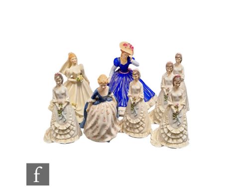 Five Royal Worcester figurines of The Bride, together with three Royal Doulton figurines comprising Alison HN2336, Bride (Ivo