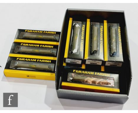 Ten N gauge Graham Farish 373-803 HHA Bogie Hopper Wagons in Freightliner livery with weathered finished, boxed. (10) 