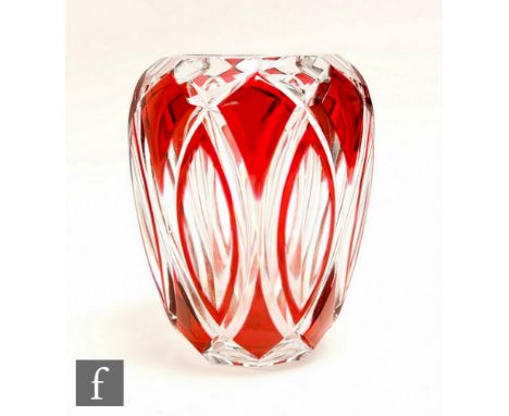 A 20th Century Val St Lambert glass vase in the manner of Charles Graffart, of ovoid form cased in ruby over clear and flash 