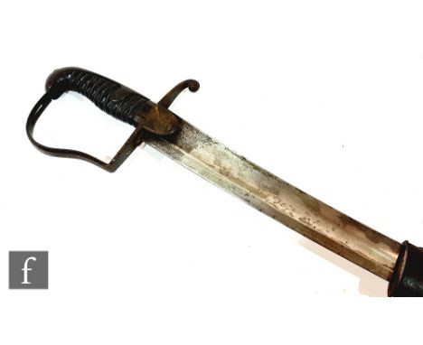 A 19th Century Calvary sabre with scabbard, wooden wire grip, blade 83cm.