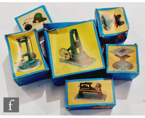 A collection of live steam accessories to include M 62 Drop Hammer, M 52 Two Wheel Grinder, M 53 Circular Saw, M 51 Drilling 