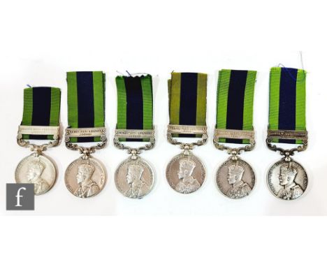 Six India General Service medals with North West Frontier 1930-31 bar to 7913 Sep. Fateh Mohd 2-9 Jat R, 347 Cook Megha 6-13 