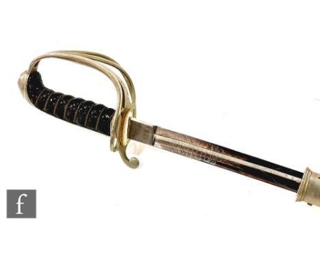 A 20th Century officer's dress sword by Hamburger &amp; Rogers London, leather wire skin grip, pierced basket and scabbard.