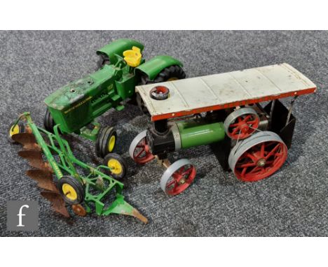 An unboxed live steam Mamod Steam Tractor, with an ERTL John Deere large scale tractor, both S/D. (2) 