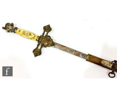 An early 20th century Masonic Knights Templar ceremonial sword and scabbard, presented to George F Rivers of the Grand Chapte